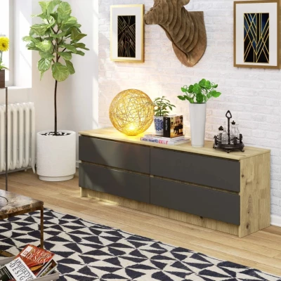 Niedrige Kommode SAVRILA – Artisan Eiche / Grau
