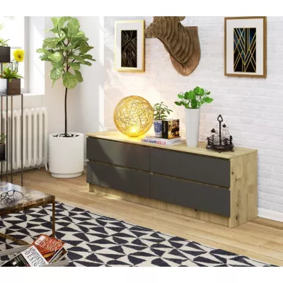 Niedrige Kommode SAVRILA – Artisan Eiche / Grau