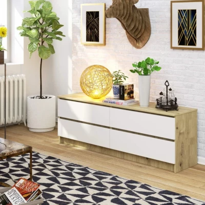 Niedrige Kommode SAVRILA – Artisan Eiche/weiß