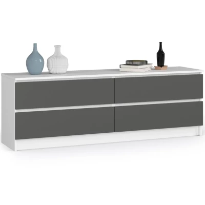 Niedrige Kommode SAVRILA – weiß/grau