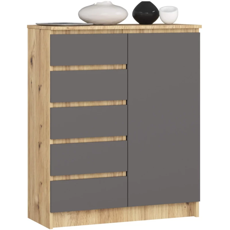 Schmale Kommode SAVRILA – Artisan Eiche / Grau