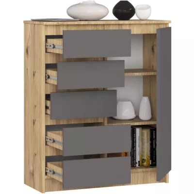 Schmale Kommode SAVRILA – Artisan Eiche / Grau