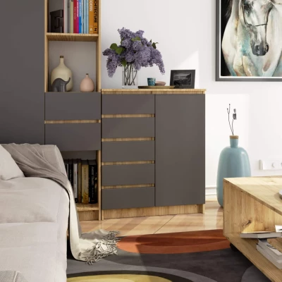 Schmale Kommode SAVRILA – Artisan Eiche / Grau