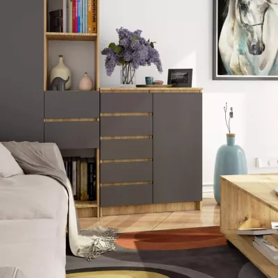 Schmale Kommode SAVRILA – Artisan Eiche / Grau