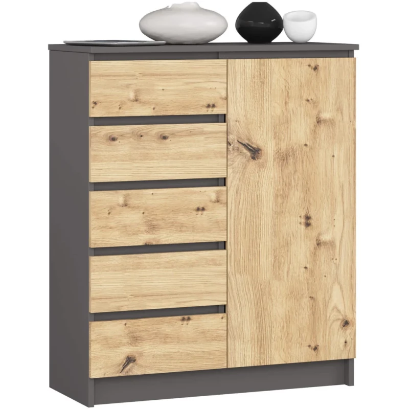 Schmale Kommode SAVRILA – Grau/Artisan Eiche