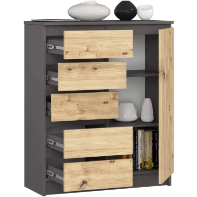 Schmale Kommode SAVRILA – Grau/Artisan Eiche