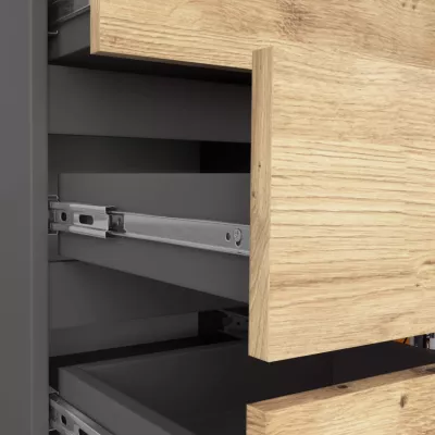 Schmale Kommode SAVRILA – Grau/Artisan Eiche