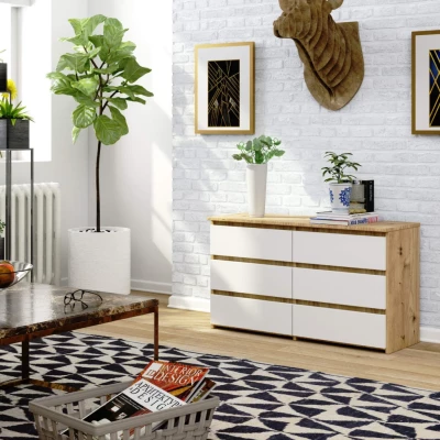 Schmale Kommode VALESTRA – Artisan Eiche / Weiß