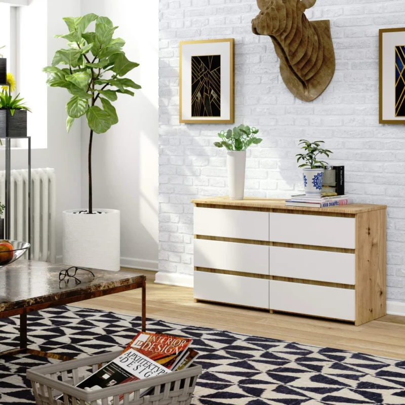 Schmale Kommode VALESTRA – Artisan Eiche / Weiß