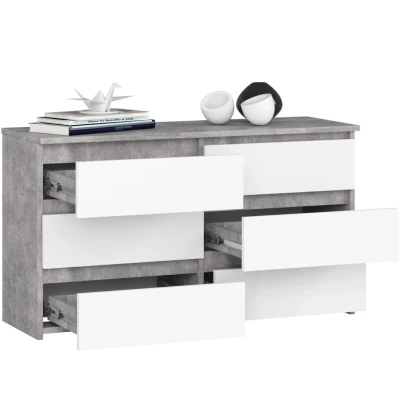 Schmale Kommode VALESTRA – Beton/Weiß
