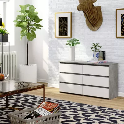 Schmale Kommode VALESTRA – Beton/Weiß