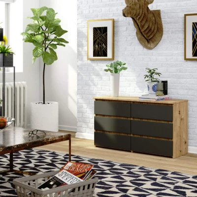 Schmale Kommode VALESTRA – Artisan Eiche / Dunkelgrau