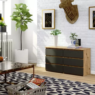 Schmale Kommode VALESTRA – Artisan Eiche / Dunkelgrau