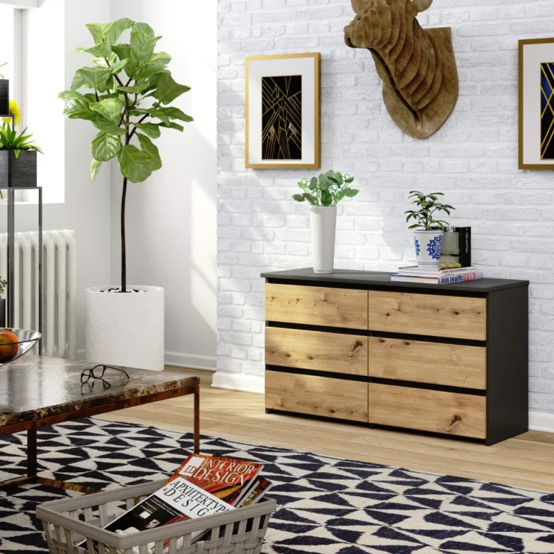 Schmale Kommode VALESTRA – Dunkelgrau / Artisan Eiche