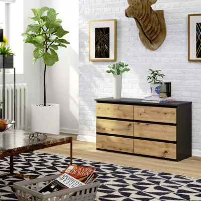 Schmale Kommode VALESTRA – Dunkelgrau / Artisan Eiche