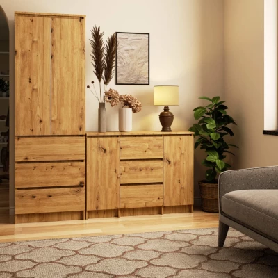 Kombinierte Kommode JUNIPER - handwerklich verarbeitete Artisan Eiche