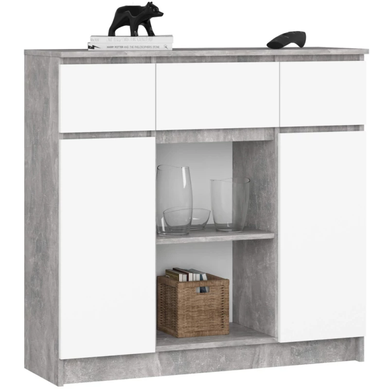 Kommode mit Schubladen und Türen JUNIPER - Beton / Weiß