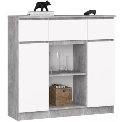 Kommode mit Schubladen und Türen JUNIPER - Beton / Weiß
