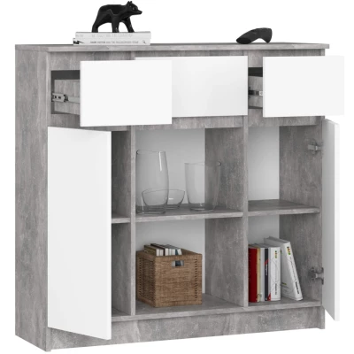 Kommode mit Schubladen und Türen JUNIPER - Beton / Weiß