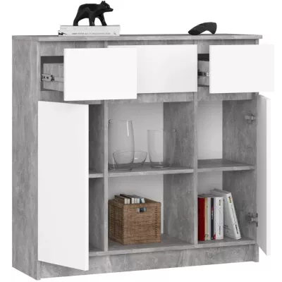 Kommode mit Schubladen und Türen JUNIPER - Beton / Weiß
