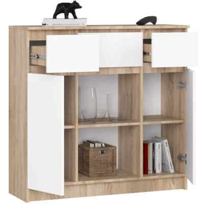 Kommode mit Schubladen und Türen, JUNIPER - Sonoma Eiche / Weiß