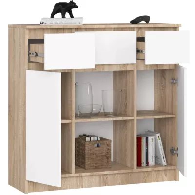 Kommode mit Schubladen und Türen, JUNIPER - Sonoma Eiche / Weiß