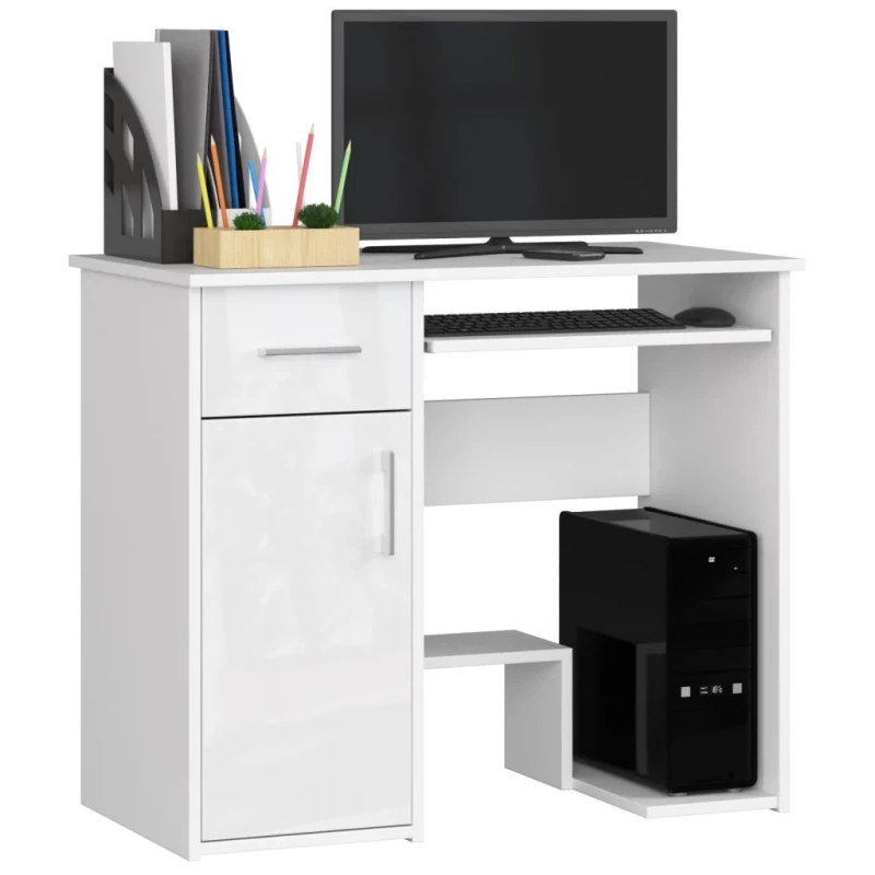 Computertisch OMRELIS - weiß / glänzend weiß