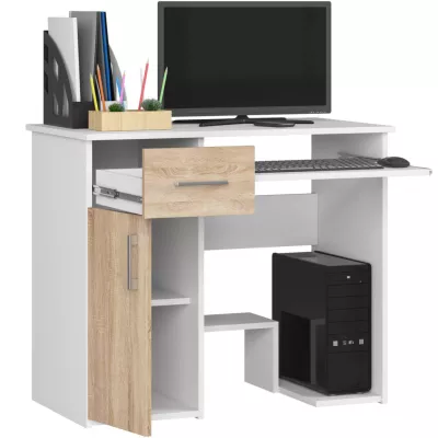 OMRELIS Computertisch – Weiß / Sonoma Eiche