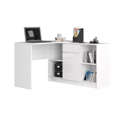 Eckschreibtisch mit Kommode RALIO – weiß / weiß glänzend