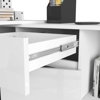 Eckschreibtisch mit Kommode RALIO – weiß / weiß glänzend