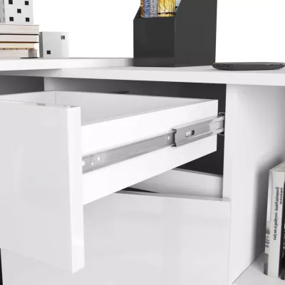 Eckschreibtisch mit Kommode RALIO – weiß / weiß glänzend