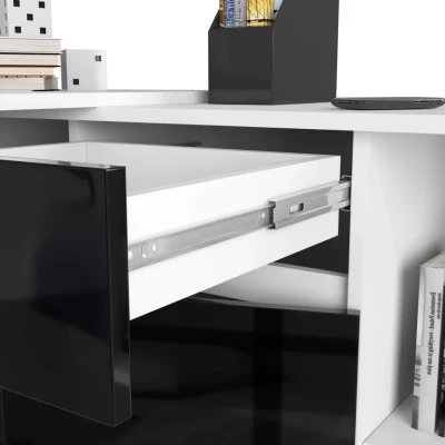 Eckschreibtisch mit Kommode RALIO – weiß/schwarz glänzend