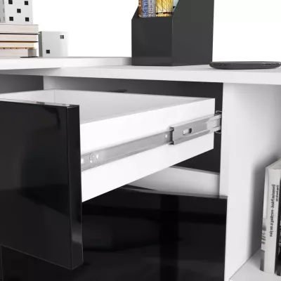 Eckschreibtisch mit Kommode RALIO – weiß/schwarz glänzend