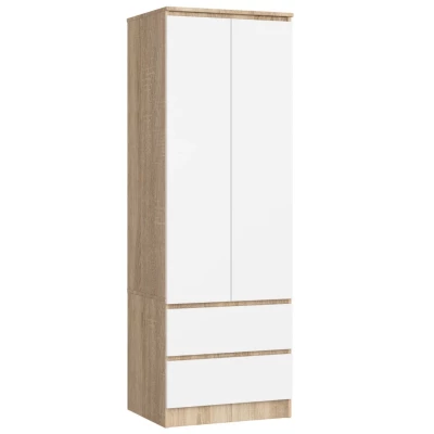 Kleiderschrank mit Schubladen 60 cm WREN - Sonoma Eiche / Weiß