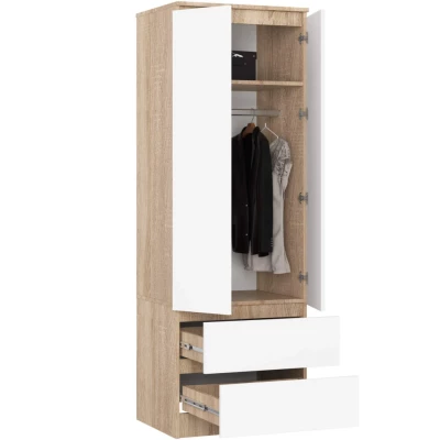 Kleiderschrank mit Schubladen 60 cm WREN - Sonoma Eiche / Weiß