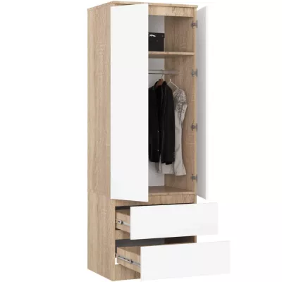 Kleiderschrank mit Schubladen 60 cm WREN - Sonoma Eiche / Weiß
