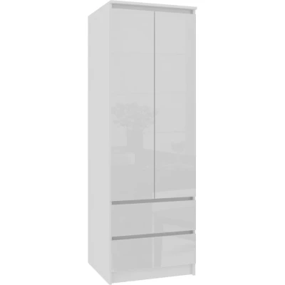 Kleiderschrank mit Schubladen 60 cm WREN - weiß / weiß glänzend