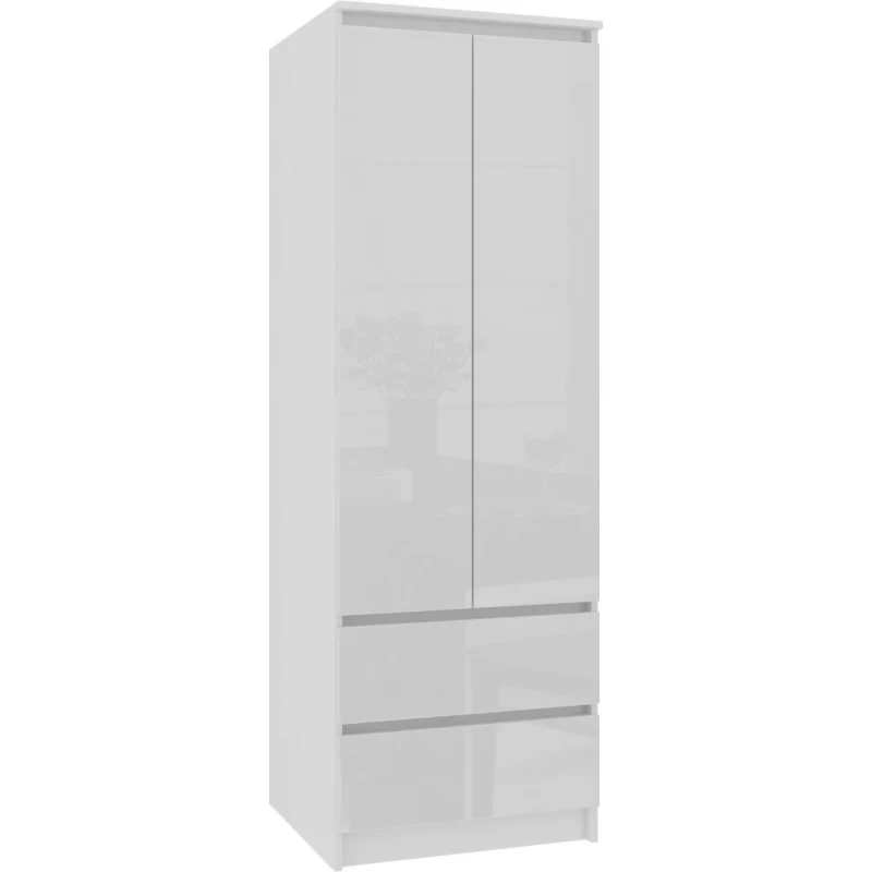 Kleiderschrank mit Schubladen 60 cm WREN - weiß / weiß glänzend