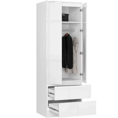 Kleiderschrank mit Schubladen 60 cm WREN - weiß / weiß glänzend