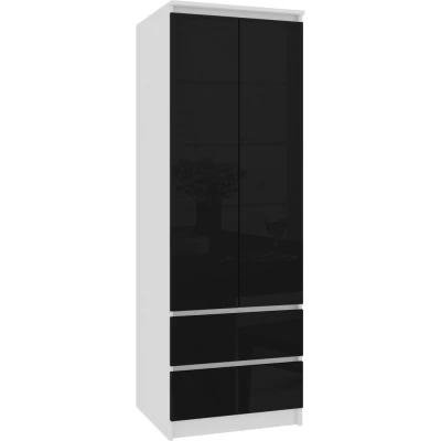 Kleiderschrank mit Schubladen 60 cm WREN – weiß/schwarz glänzend