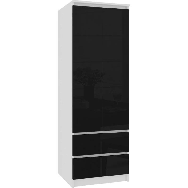Kleiderschrank mit Schubladen 60 cm WREN – weiß/schwarz glänzend