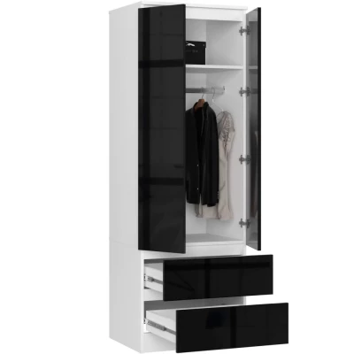 Kleiderschrank mit Schubladen 60 cm WREN – weiß/schwarz glänzend