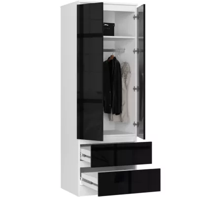 Kleiderschrank mit Schubladen 60 cm WREN – weiß/schwarz glänzend