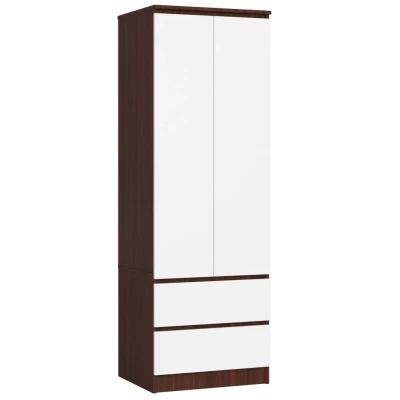 Kleiderschrank mit Schubladen, 60 cm, WREN – Wenge/Weiß