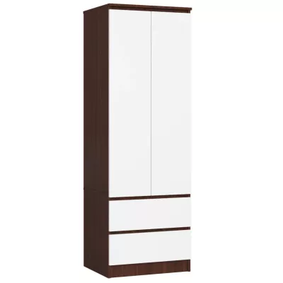 Kleiderschrank mit Schubladen, 60 cm, WREN – Wenge/Weiß