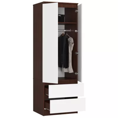 Kleiderschrank mit Schubladen, 60 cm, WREN – Wenge/Weiß