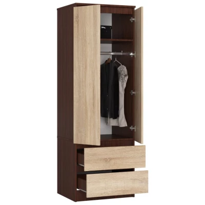 Kleiderschrank mit Schubladen 60 cm WREN - Wenge / Sonoma Eiche