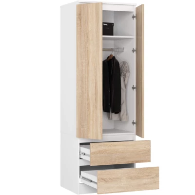 Kleiderschrank mit Schubladen 60 cm WREN - weiß / Sonoma Eiche