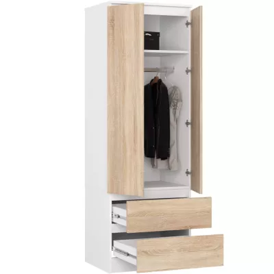 Kleiderschrank mit Schubladen 60 cm WREN - weiß / Sonoma Eiche