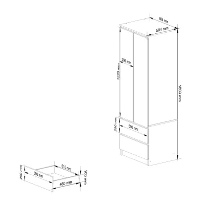 Kleiderschrank mit Schubladen und Spiegeln, 60 cm, WREN – weiß